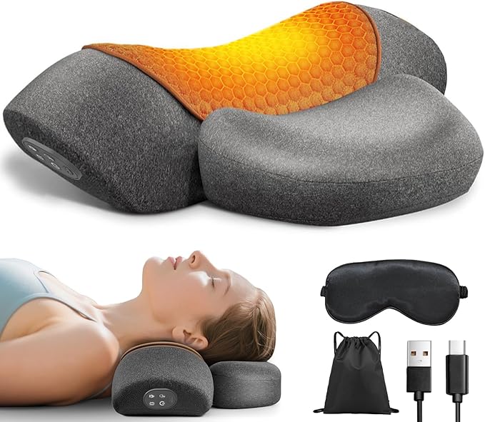 Cordless Heated Neck Massager Pillow | 3-in-1 Cervical Traction Device with Heat & Massage
