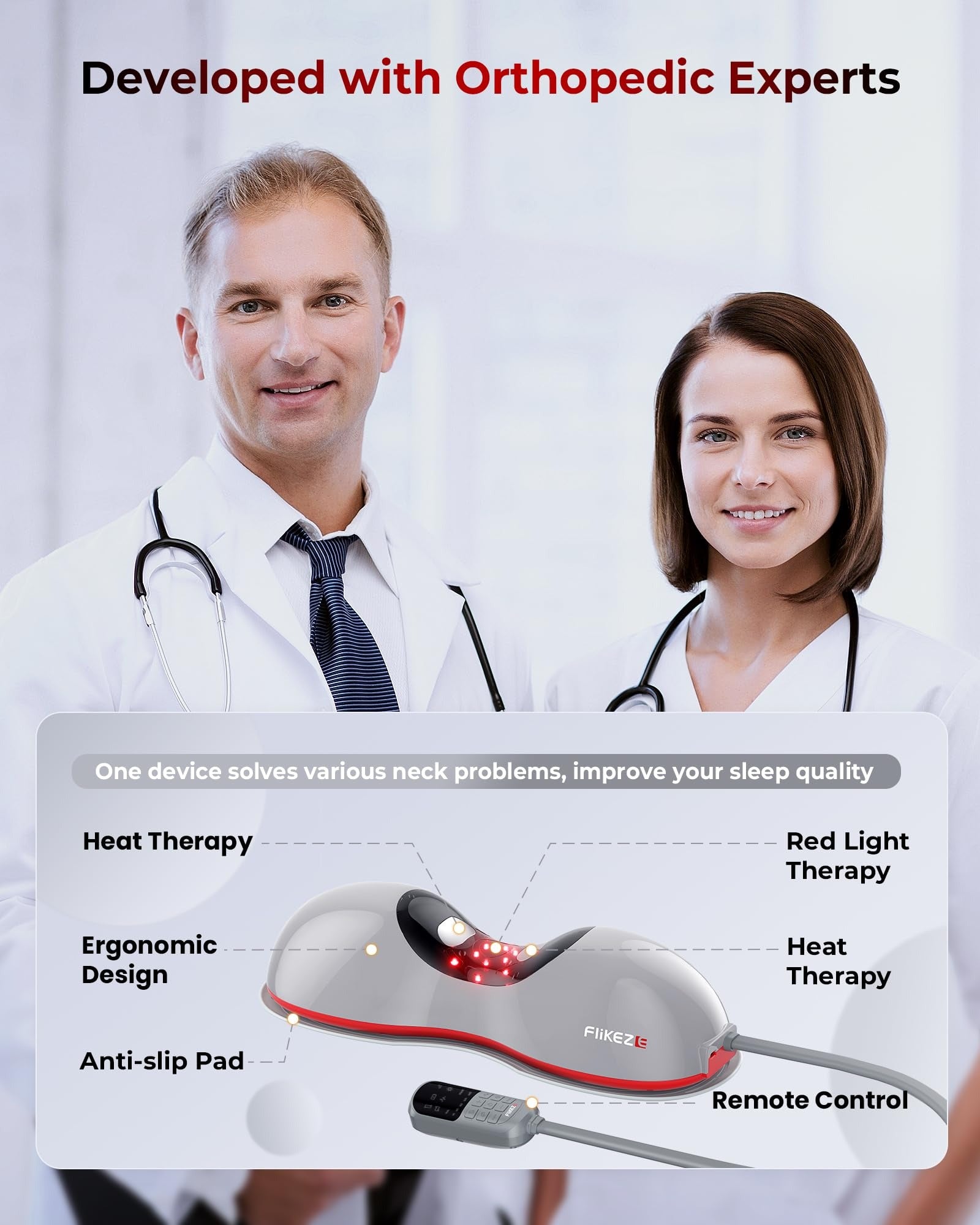 Cordless Heated Neck Massager Pillow | 3-in-1 Cervical Traction Device with Heat & Massage